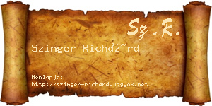 Szinger Richárd névjegykártya